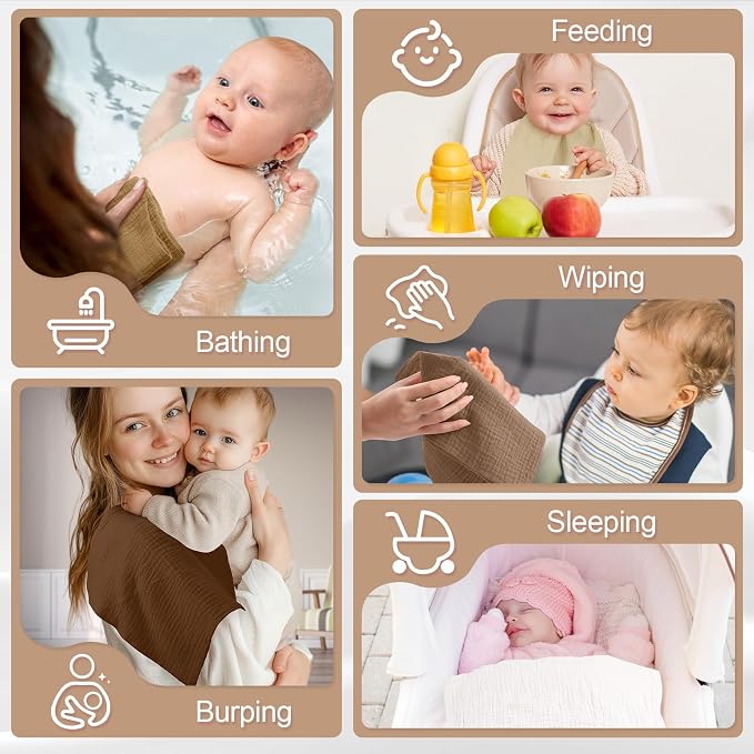 MUKIN Baby Washcloths, Muslin Burp Cloths Towels - Image 2