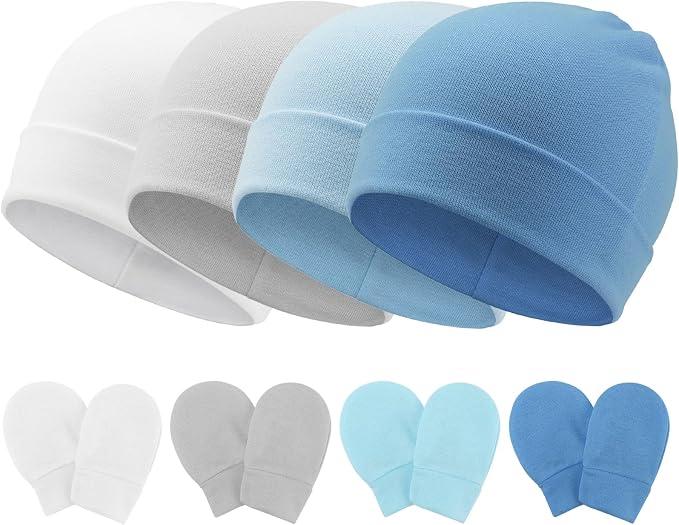 BQUBO Baby Hats and Mittens Infant Cotton Beanie Gloves No Scratch Set Newborn by DRESHOW