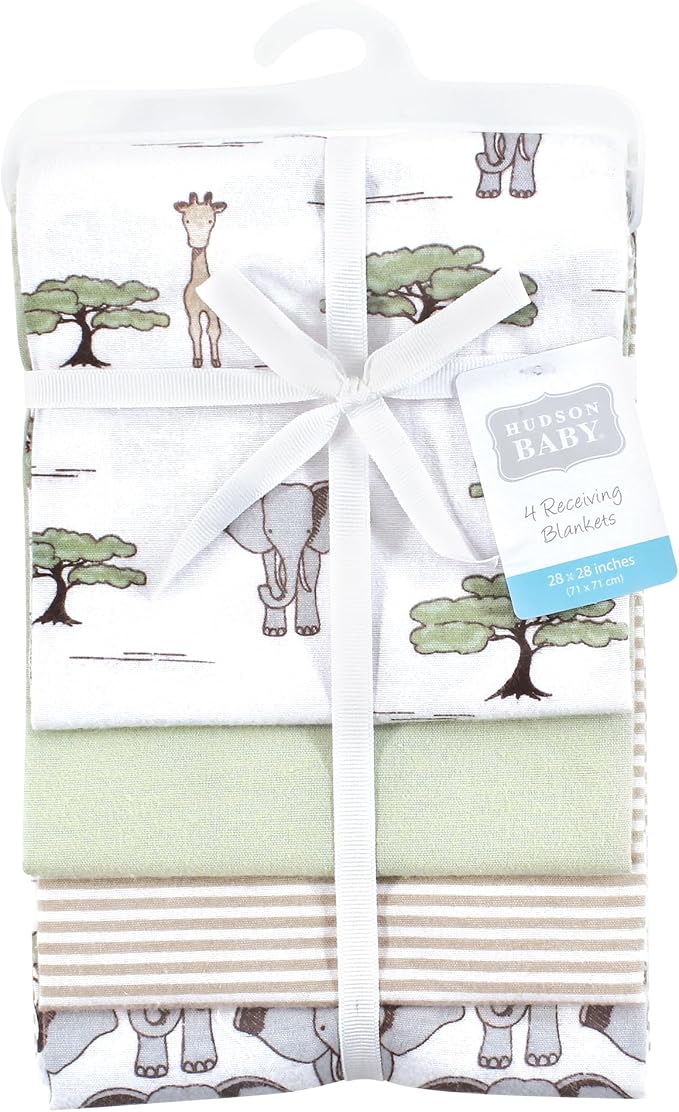 Hudson Baby Cotton Flannel Receiving Blankets 4-Pack, Wild Safari Adventures - Image 2