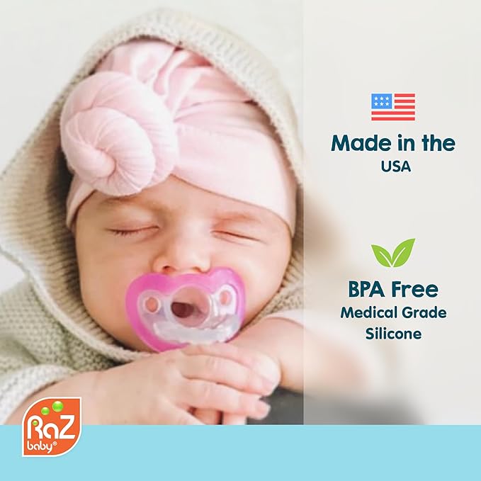 RaZbaby JollyPop Pacifier, Holder with Detachable Baby Pacifier, Stuffed Animal RaZbuddy, All Ages 0M+, 100% Medical Grade USA Made Silicone, Machine Washable, Textured & Easy to Hold – Cow