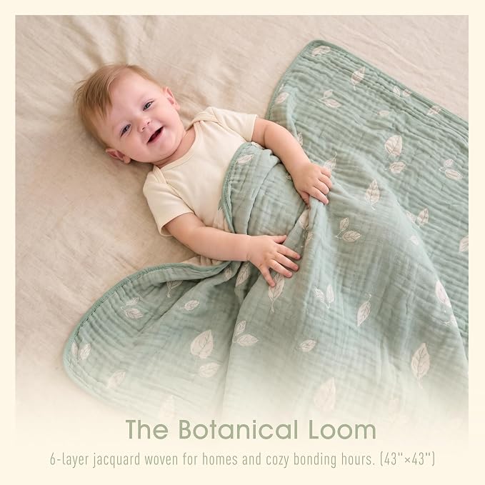Botanical Muslin Baby Blanket, Organic Cotton Blend | 43x43 Inches, Reversible - Image 2