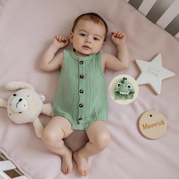 Newborn Baby Boys Rompers Hoodies Dinosaur Cartoon Infant Baby Toddler Onesie - Image 3