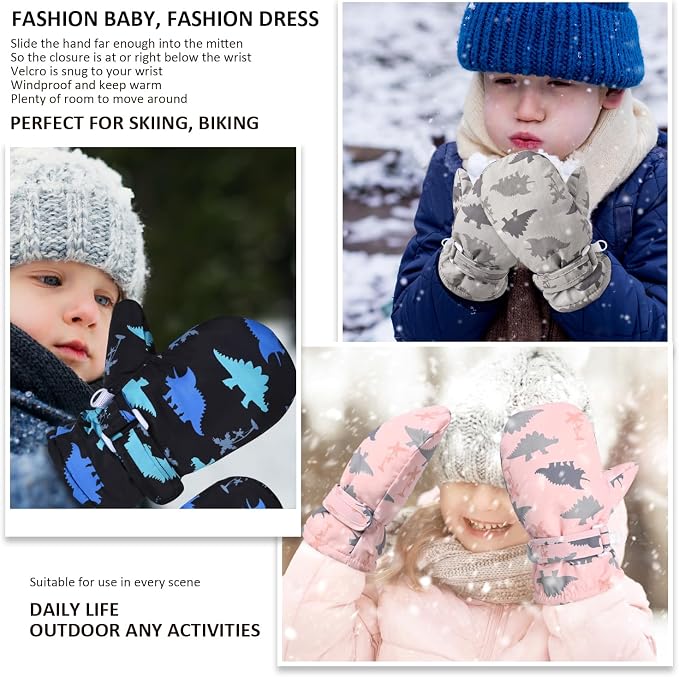 Fleece Lined Mittens for Baby Boys Girls, Baby Toddler Little Kids Winter Warm - Image 7