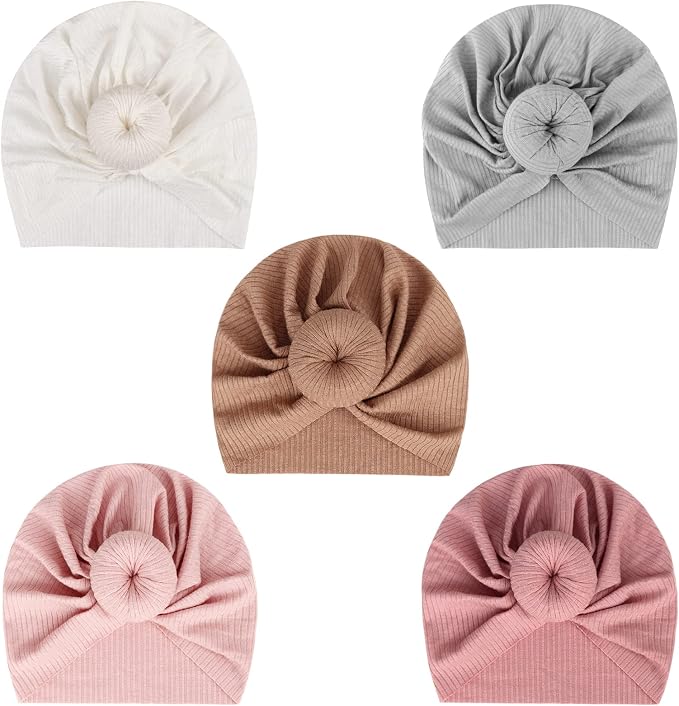 DRESHOW BQUBO 5 Pieces Newborn Baby Turban Hats Bow Baby Infant Beanie by DRESHOW