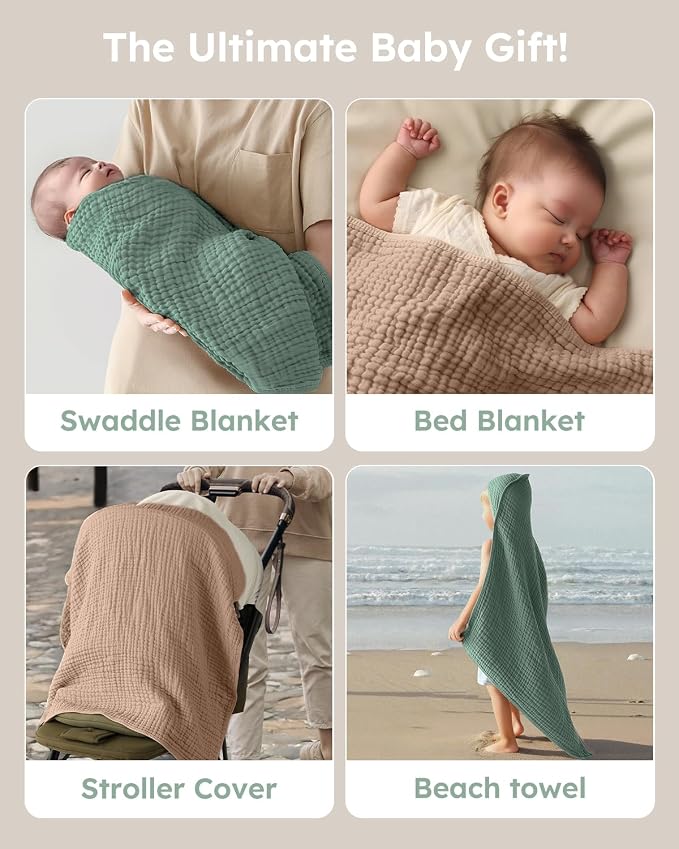 Yoofoss Hooded Baby Bath Towels 2 Pack 100% Muslin Organic Cotton - Image 6