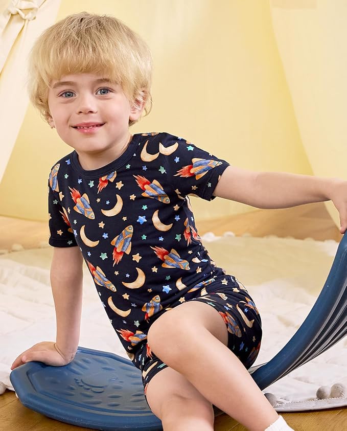 babee Reshinee Bamboo Viscose Toddler Boys Pajamas Set, Short Sleeve Kids - Image 6