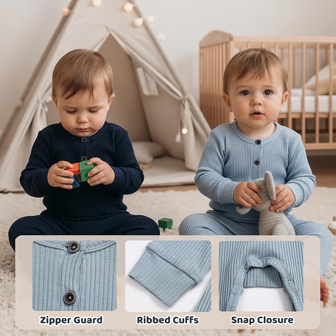Bafeicao Baby Boy Girl 2/3 Pack Solid Romper Ribbed Short/Long Sleeve | - Image 3
