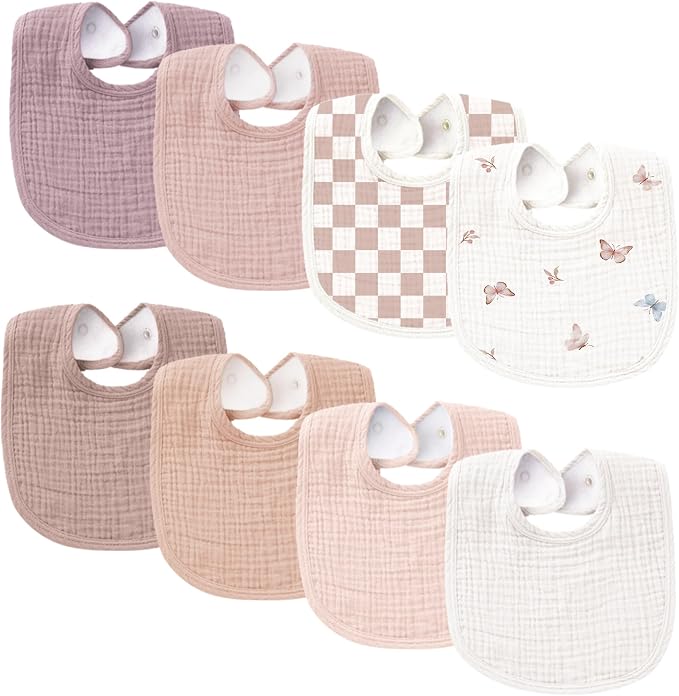 Konssy 8-Pack Muslin Baby Bibs, Adjustable Fit by Konssy