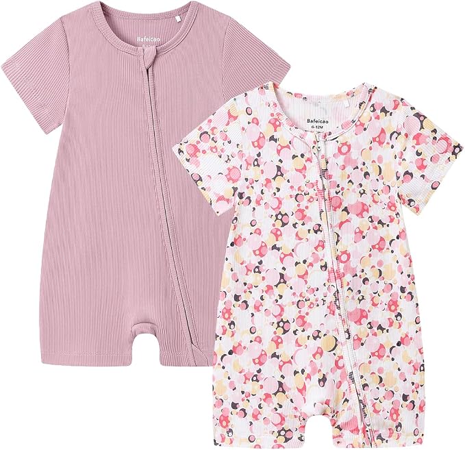 Bafeicao Baby Girl 2 Pack Bamboo Viscose Sleeper Romper | Short Sleeve by Bafeicao