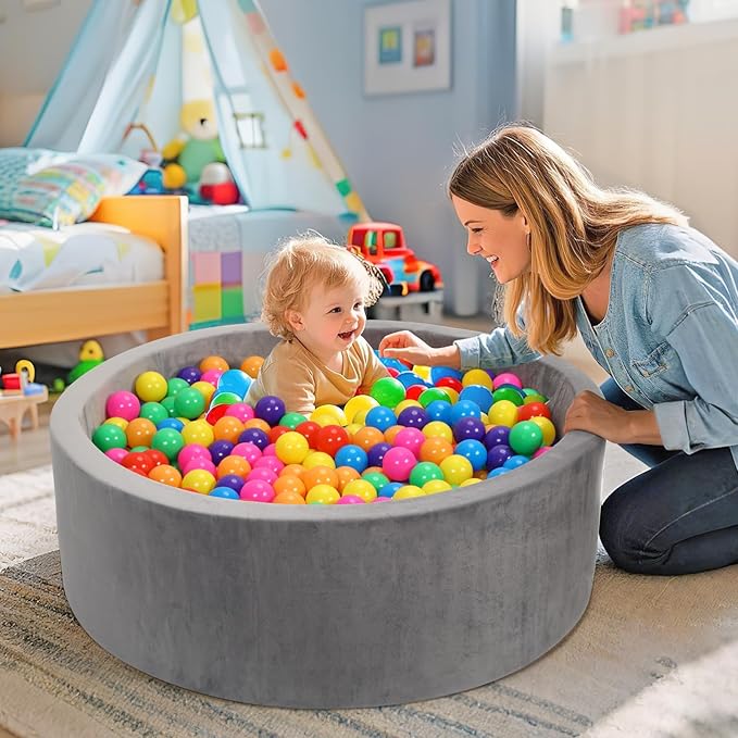 Foam Baby Ball Pit, 35.4"x 11.8" Ball Pits for Toddlers, Soft Round Kiddie Playpen Ball Pool for Kids with Soft Memory Sponge, Ideal Gift for Babies Indoor and Outdoor Game,Grey(Balls not Included)
