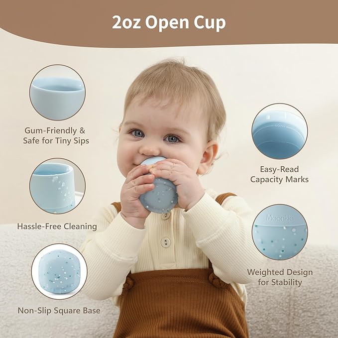 Moonkie Baby Training Cup & Sippy Cup Set | 4 Months+ | Baby-Led Weaning Essential | Gift for Infants (Blush Cup Set, 2 Pack)