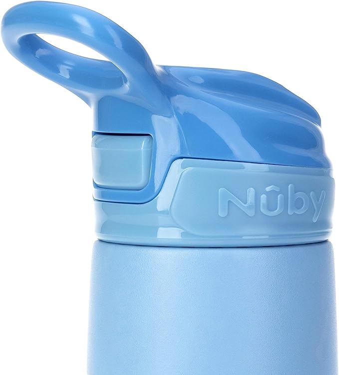 Nuby Thirsty Kids No Spill Flip-It Reflex Stainless Steel Travel Cup or Water Bottle - 10 Oz - 18+ Months - Blue - Back to School Essentials