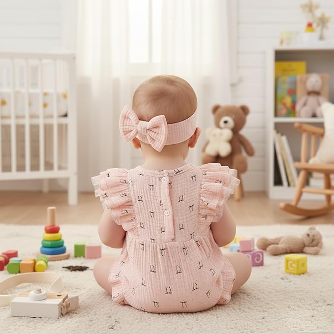 TITKKOP Ruffle Bubble Romper for Baby Girl | One-Piece Shorts Jumpsuit | Summer - Image 7