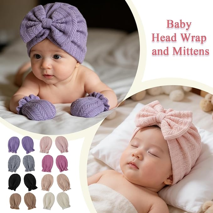 Newborn Baby Girl Hats Mittens Set Cotton - Image 2