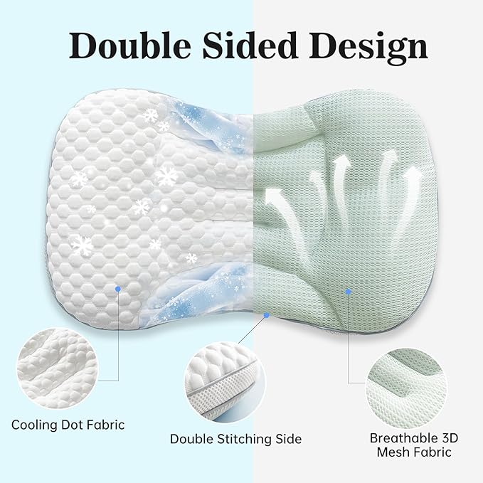 Reidio Toddler Pillows Double Sided Cooling Fabric & Breathable Mesh Kids Pillow Dual Heights Toddler Ergonomic Design Advanced Hose Filler Machine Washable (Rose, H1)