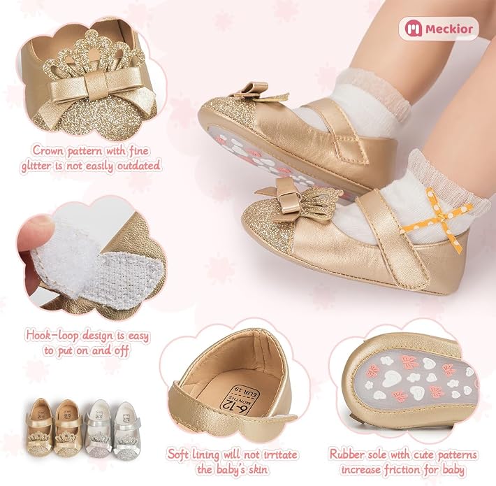 Meckior Infant Baby Girls Soft Sole Bowknot Princess Wedding Dress Mary Jane - Image 5