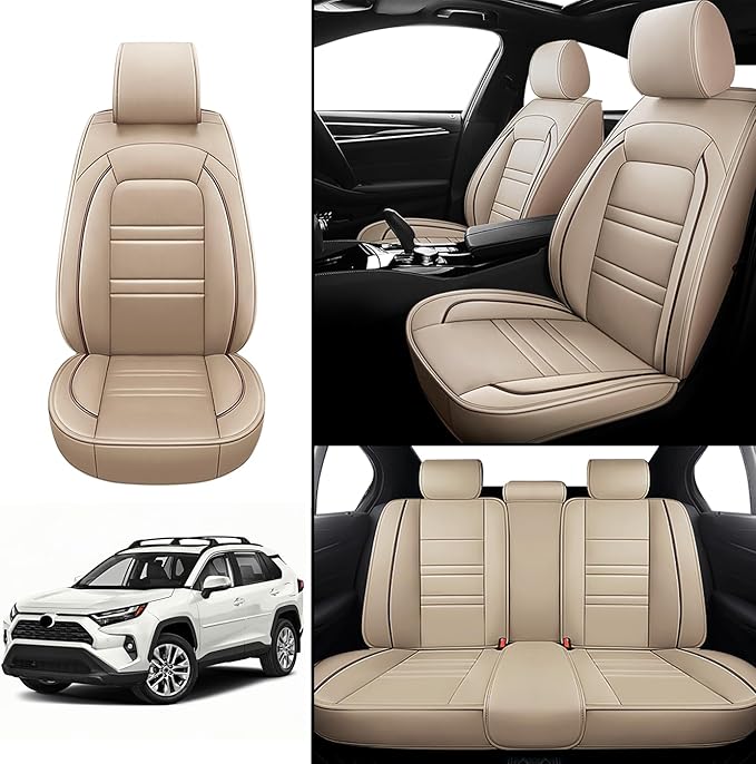 Seat Covers for Toyota rav4 2000-2025 | 5-Seats Leather Seat Covers, Easy to Install Automotive Seat Covers Full Set (Full Set, Beige)