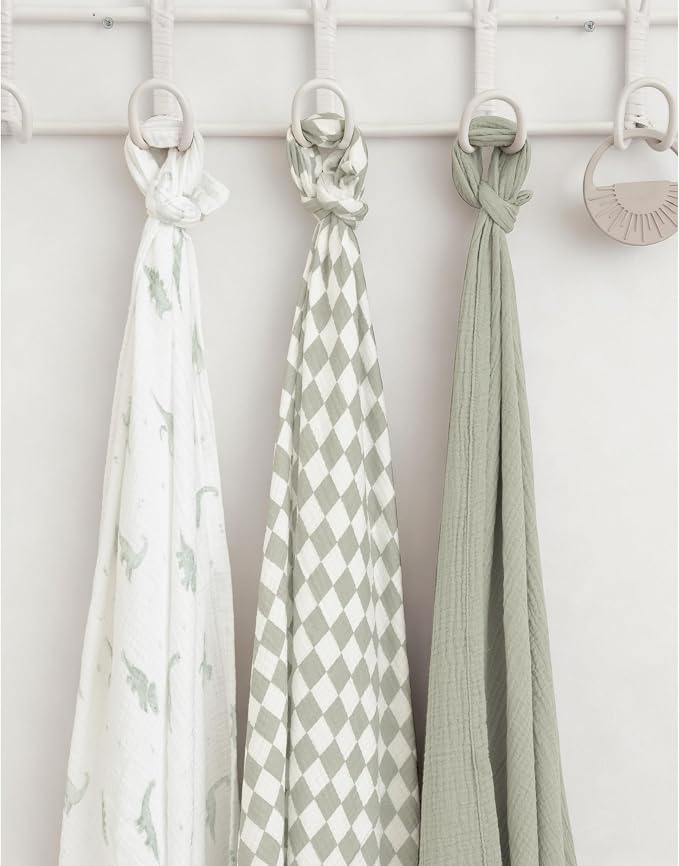 Konssy 3-Pack Muslin Baby Swaddle Blankets, 47 x 47 in Receiving Blankets | - Image 7