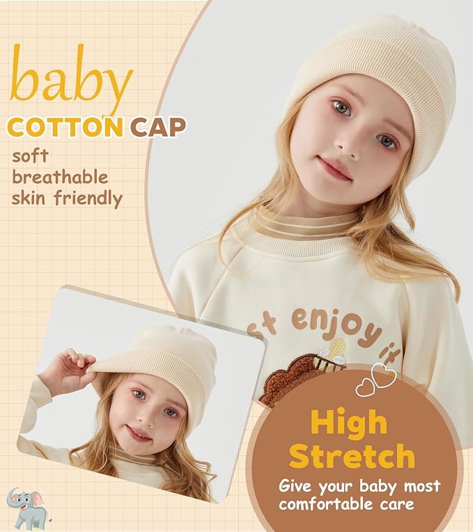 100% Cotton Baby Beanie Toddler Boys Girls Kids Winter Hat Knit Winter Warm Cap - Image 4