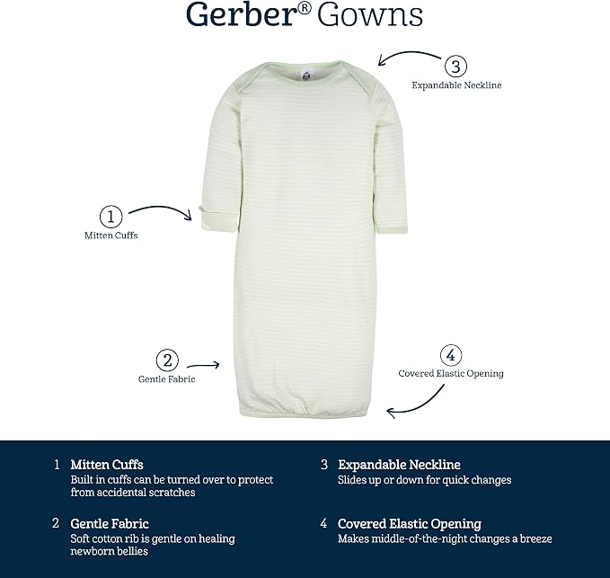 Gerber Baby Boys & Girls 4-Pack Sleeper Gown - Image 6