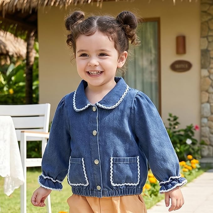 Thorn Tree Girls Denim Jacket Turn Down Collar Outerwear Long Sleeve Button - Image 2