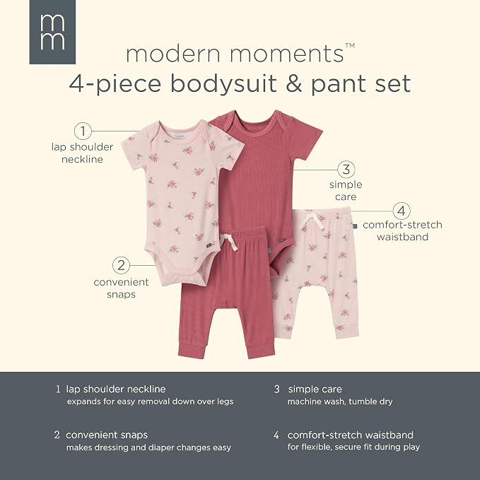 Modern Moments by Gerber Baby Viscose 4-Pack Bodysuit & Pant Set - Image 6