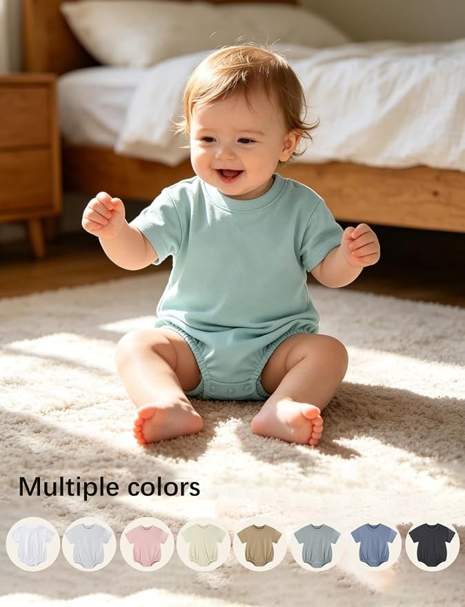 Baby Bubble Onesie Romper 100% Organic Cotton Clothes Short Sleeve Summer Solid - Image 6