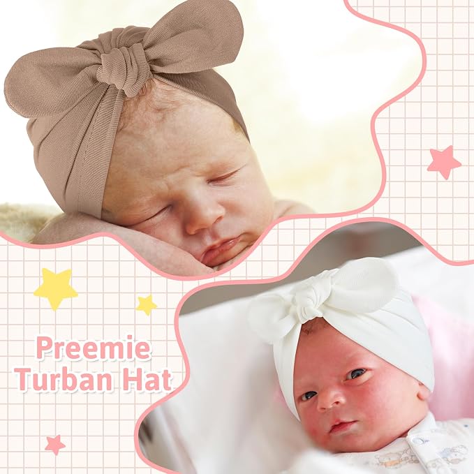 Suhine 8 Pcs Preemie Hats for Baby Girls Boys Cotton Premature Knot Hats - Image 6