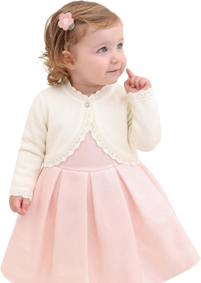 Lilax Little Girls' Knit Long Sleeve Button Closure Bolero Cardigan Shrug - Image 6
