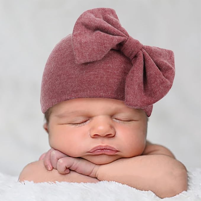 UTTPLL Newborn Beanies Cap No Scratch Mittens Set 0-6 Months Infant Bow Caps - Image 6