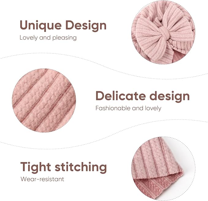 DRESHOW BQUBO 5 Pieces Newborn Baby Turban Hats Bow Baby Infant Beanie - Image 6