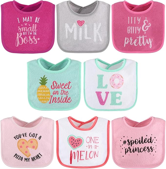 The Peanutshell Baby Girl Terry Bib Set of 8-100% Cotton, Absorbent Baby Bibs by ThePeanutshell