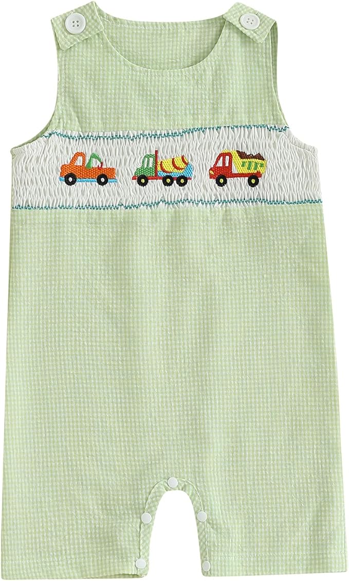 Newborn Baby Boys Sleeveless Seersucker Romper One Piece Straps Overalls by Arvbitana