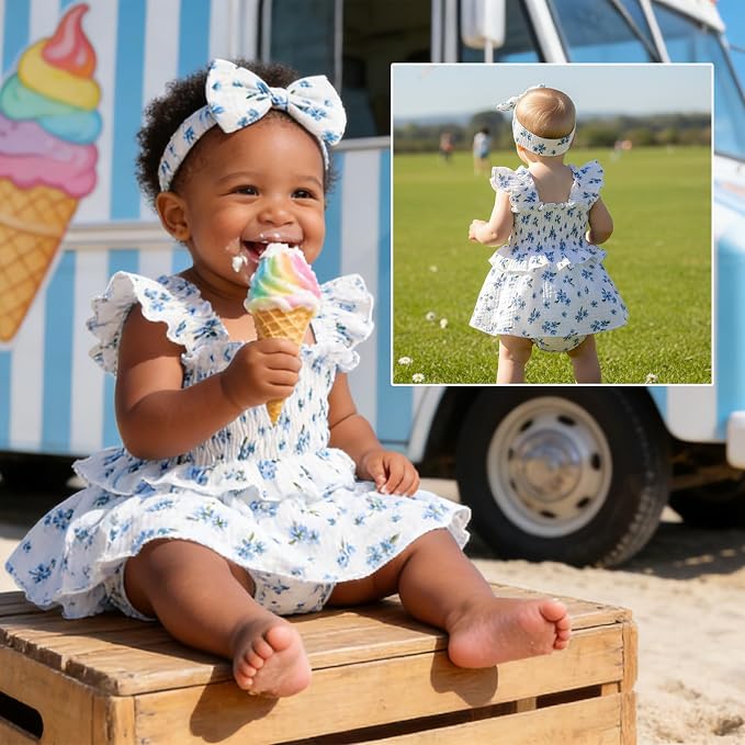 YOUNGER TREE Baby Girl Clothes Ruffle Romper Boho Dress Summer Cake Smash - Image 2