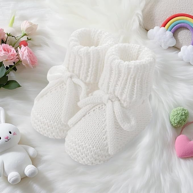 SOLILOQUY Baby Boy Girl Cozy Knit Booties Stay-On Bow Tie Newborn First Shoes - Image 6