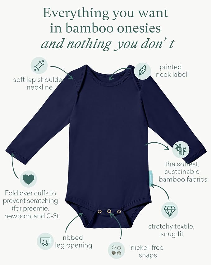 PurComfy Supersoft Bamboo Viscose Long Sleeve Baby Bodysuits, Unisex Baby | - Image 2