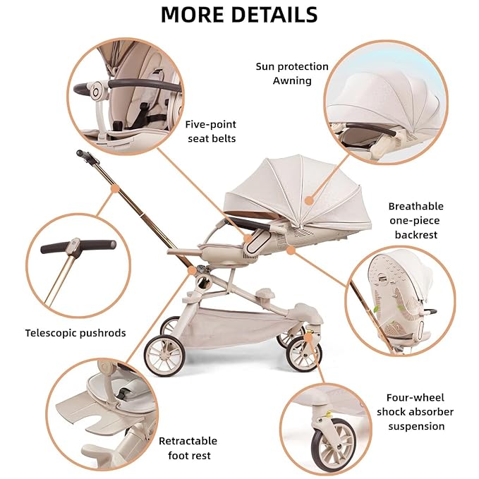 Lightweight Folding Stroller Wagon for Baby & Toddler Travel, 360° Reversible Seat, Adjustable Canopy with Storage Basket, Airplane-Friendly Compact Umbrella Stroller