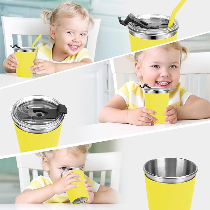 Kids Cups with Straws and Lids, 5 Pack 12oz Spill Proof Toddlers Straws Tumbler with Lids, Stainless Steel Kids Cups with Lids for School, Outdoor, Multicolor