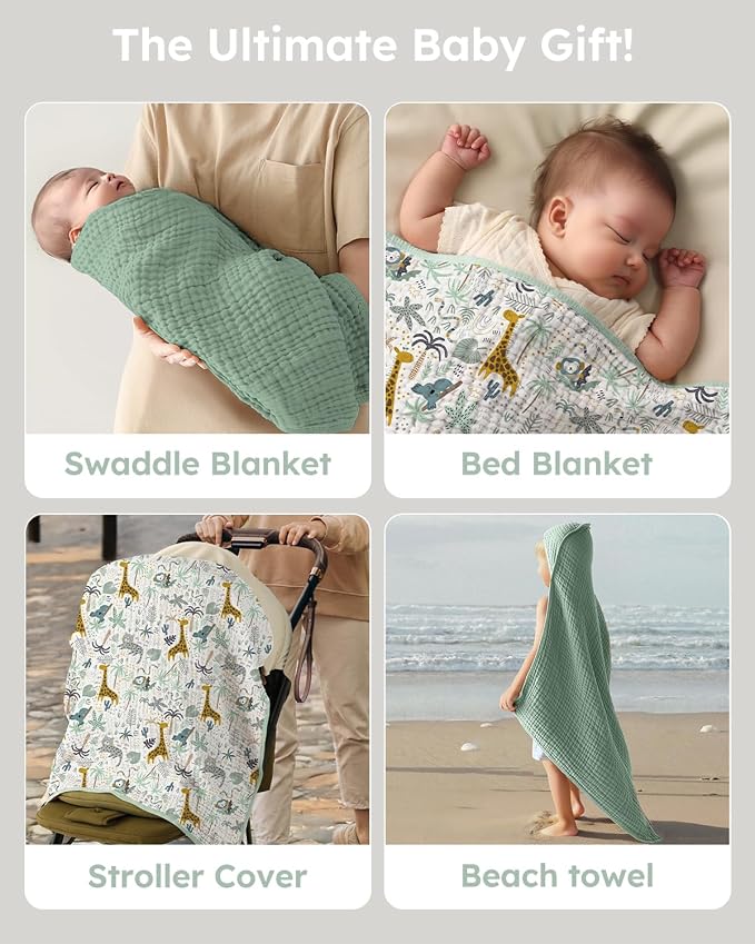 Yoofoss Hooded Baby Bath Towels 2 Pack 100% Muslin Organic Cotton - Image 5