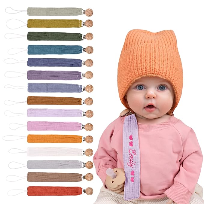 Personalized Bohemian Pacifier Clip Embroidered with Name is The Perfect Newborn Gift Made from eco-Friendly Bamboo! (Light Purple)