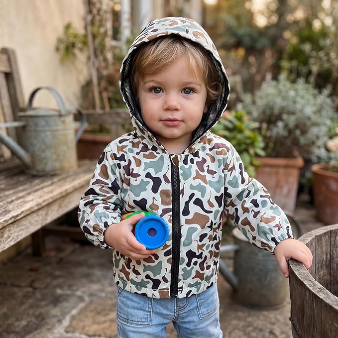 Toddler Baby Boy Lightweight Hooded Jacket Excavator Coat Outwear | Truck Print - Image 3