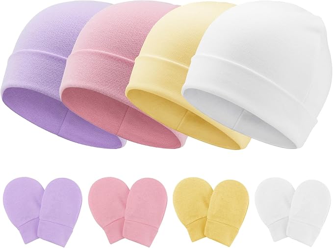 BQUBO Baby Hats and Mittens Infant Cotton Beanie Gloves No Scratch Set Newborn by DRESHOW