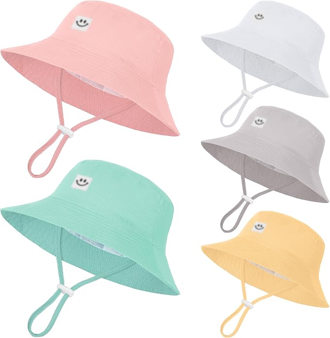 Cooraby 5 Pack Baby Sun Hat Adjustable Smile Bucket Hat Sun Protective Cap by Cooraby