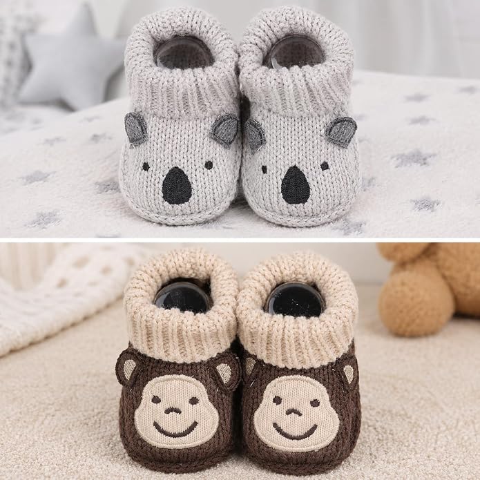 2 Pairs Baby Booties Newborn First Walkers Cozy Shoes Warm Knit Soft Booties - Image 5