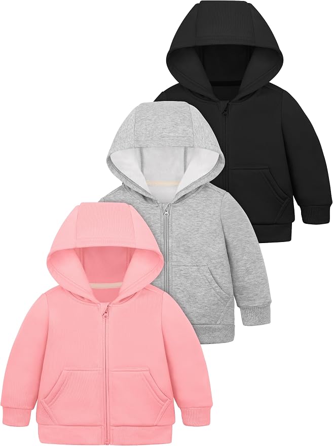 Cooraby 3 Pieces Baby and Toddler Girls Fleece Full-Zip Hoodies Lightweight by Cooraby