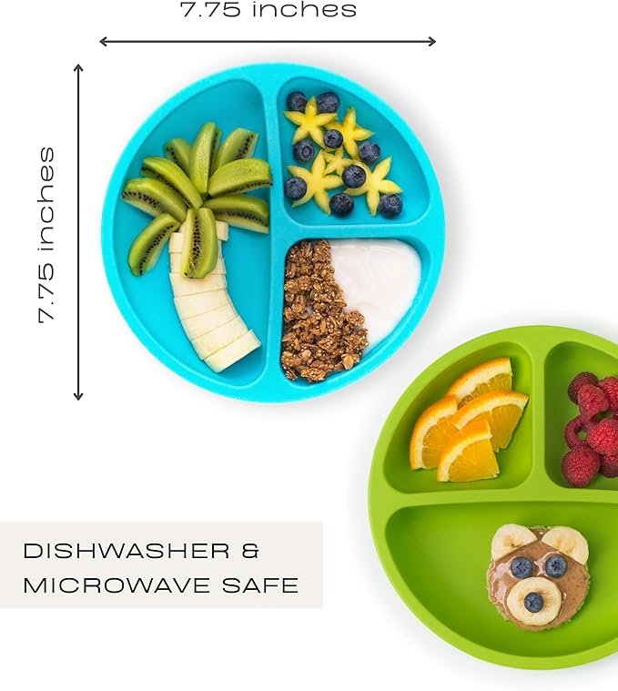 Hippypotamus Toddler Plates with Suction - 100% Food-Grade Silicone Baby Plates - Microwave & Dishwasher Safe - BPA Free - Set of 3 (Sage/Blush/Nude)
