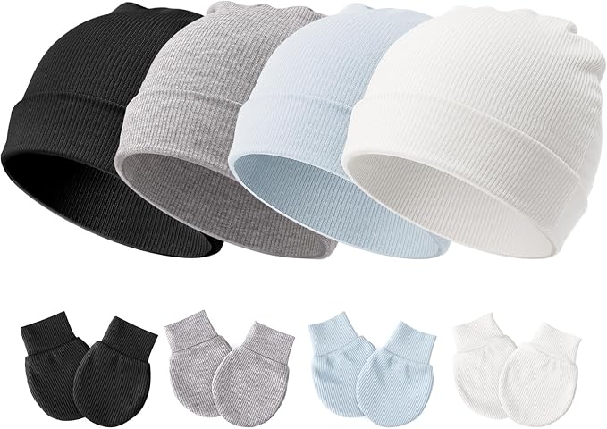 BQUBO Baby Hats and Mittens Infant Cotton Beanie Gloves No Scratch Set Newborn by DRESHOW