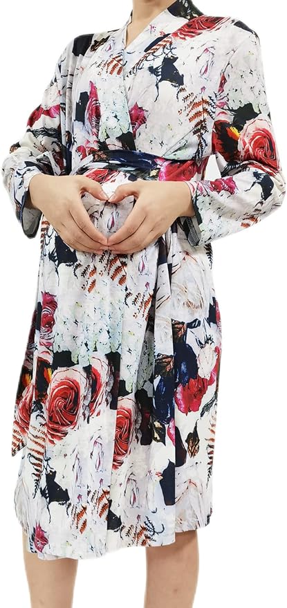 SUFEINI Maternity Robe and Matching Baby Swaddle Blanket Set, Mommy Robe - Image 5