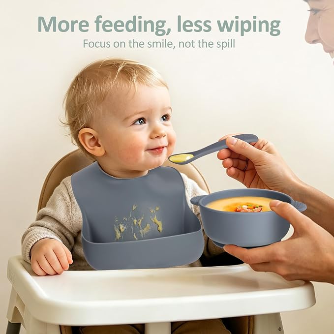 Eascrozn Silicone Bibs for Babies Toddler Set of 3, BPA Free | Soft Adjustable - Image 3