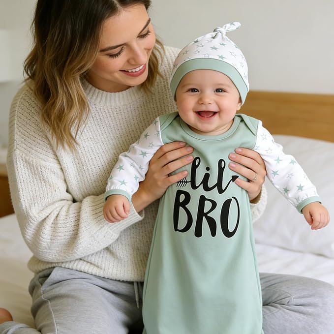 AMAWMW Newborn Baby Girl Little Sister Sleeper Gown Stripe Long Sleeve - Image 3